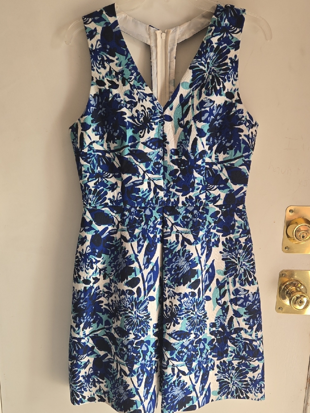 Floral V-Neck Blue & White Sleeveless Dress